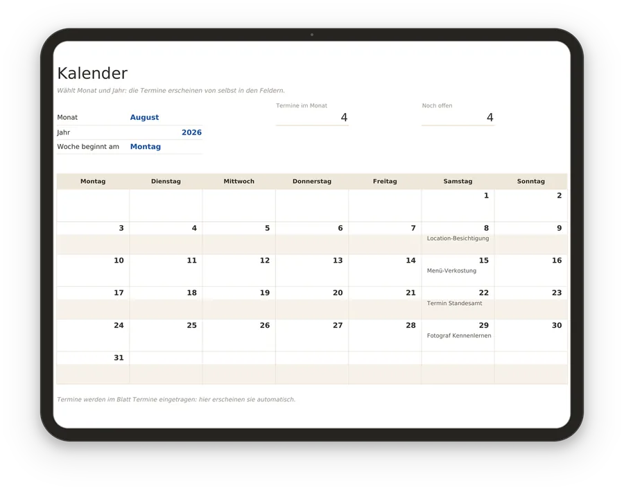 Il calendario con appuntamenti e scadenze